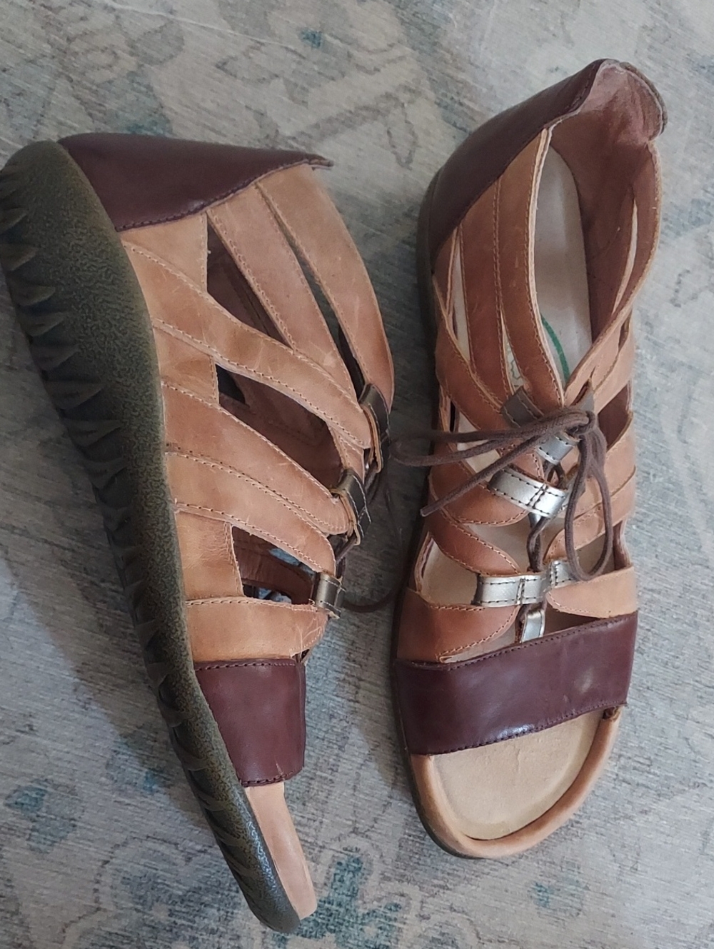 Naot Selo Leather Gladiator Sandals Lace Up Shoes 40 9 Tan Brown Neutral Comfort